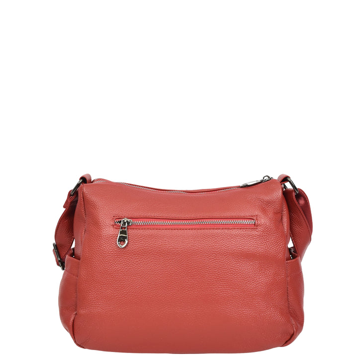 Womens Real Leather Classic Crossbody Messenger Shoulder Bag Alba Red