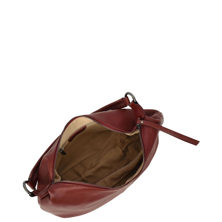 Womens Real Leather Shoulder Bag 2-in-1 Cross Body Casual Style Hobo Callie Red