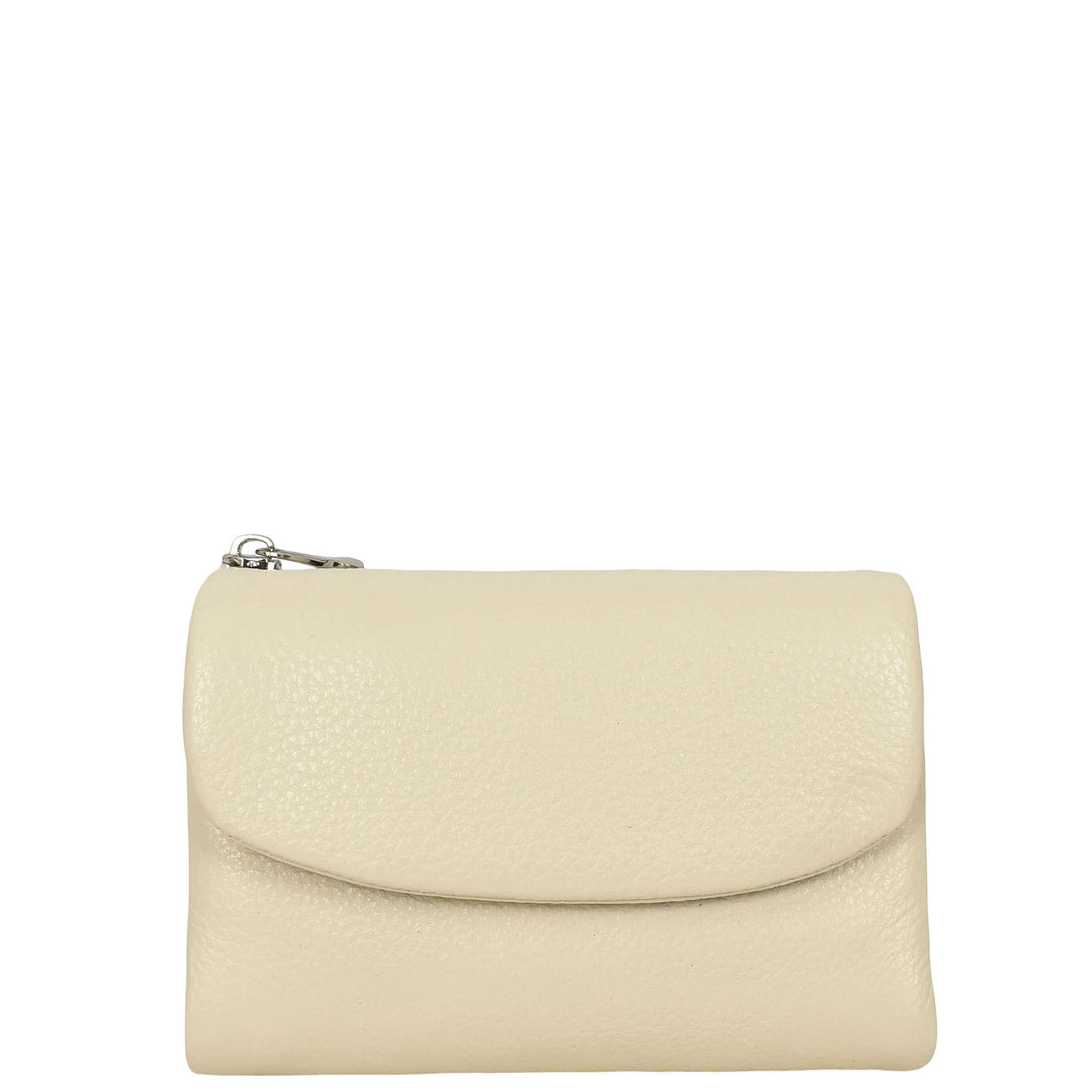 Womens Real Leather Bi-fold Purse Compact Wallet HOL3033 Off White