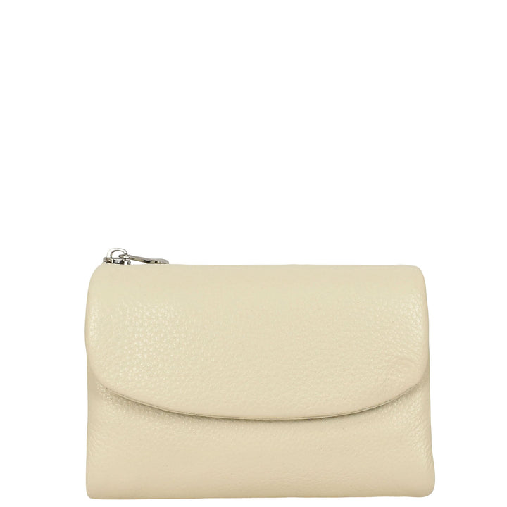 Womens Real Leather Bi-fold Purse Compact Wallet HOL3033 Off White