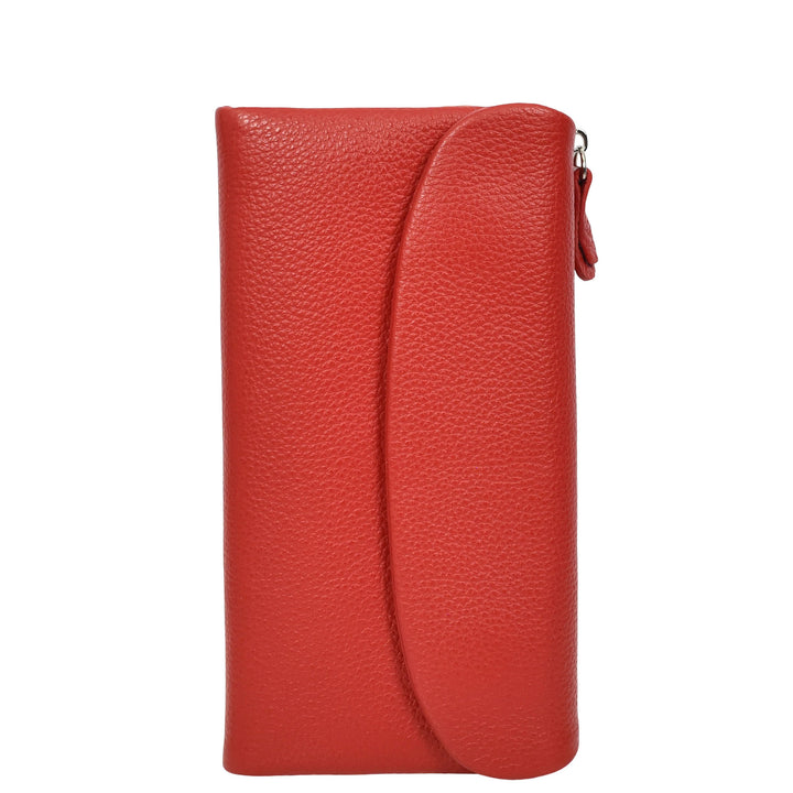 Womens Real Leather Clutch Purse Multi-Coloured Interior Card Holder Zip Pocket HOL8819 Red