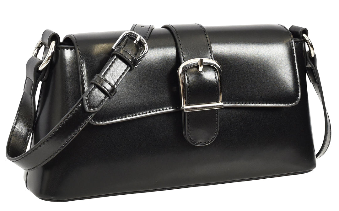 Women's Glazed Leather Small Handbag 2-in-1 Style Xyla Black