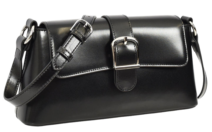 Women's Glazed Leather Small Handbag 2-in-1 Style Xyla Black