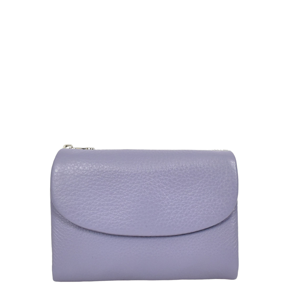 Womens Real Leather Bi-fold Purse Compact Wallet HOL3033 Lilac