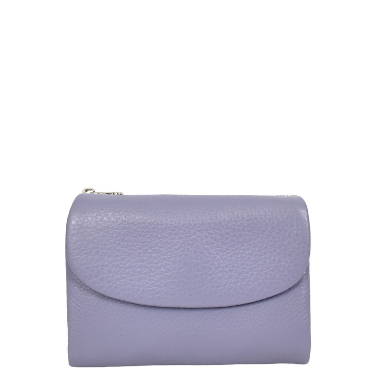 Womens Real Leather Bi-fold Purse Compact Wallet HOL3033 Lilac