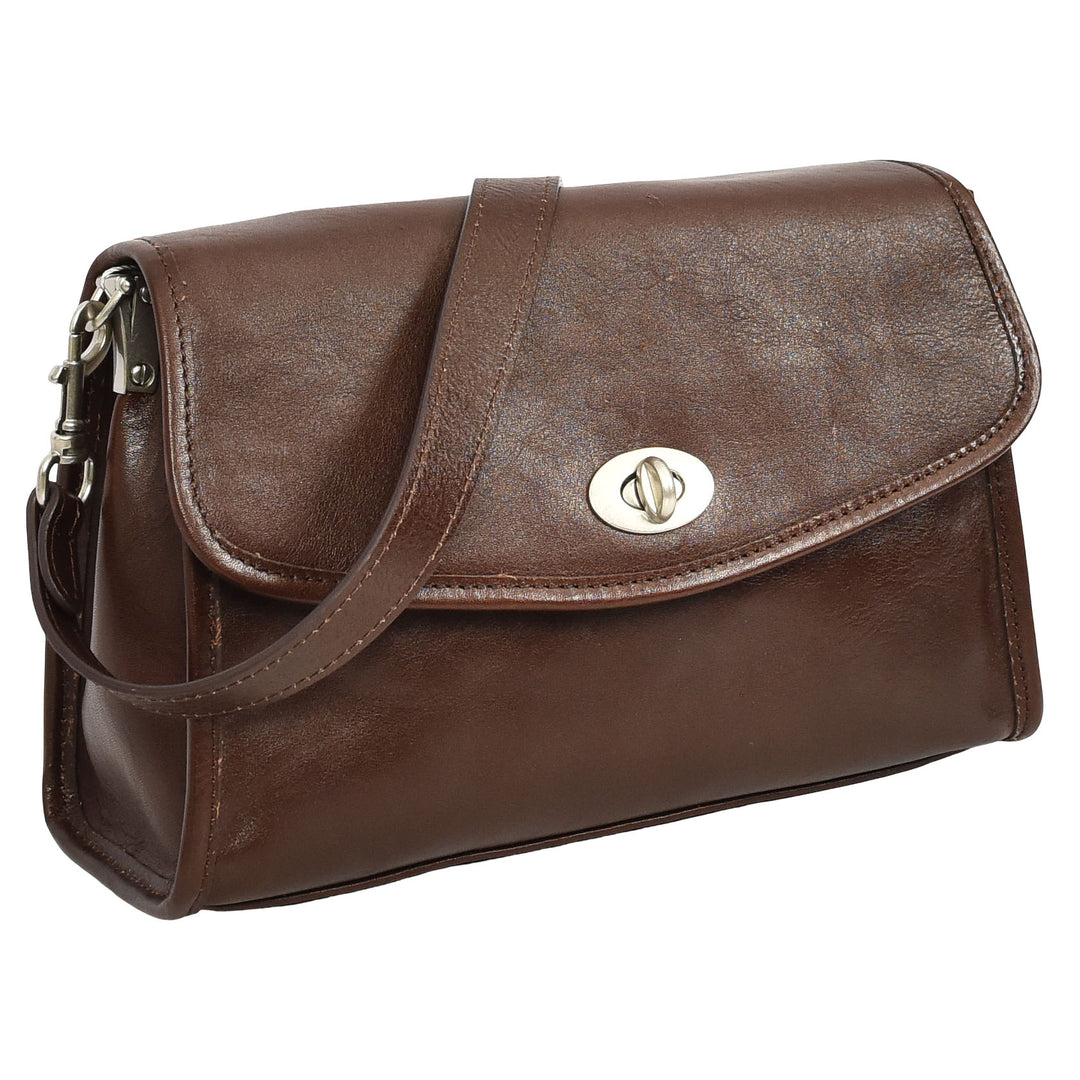 Women's Genuine Leather Flap-Over Crossbody Shoulder Bag with 2-in-1 Style Arden Coffee
