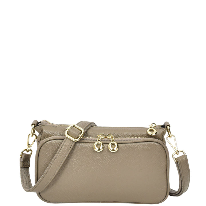 Womens Real Leather Shoulder Bag with Adjustable Strap Zelda Grey