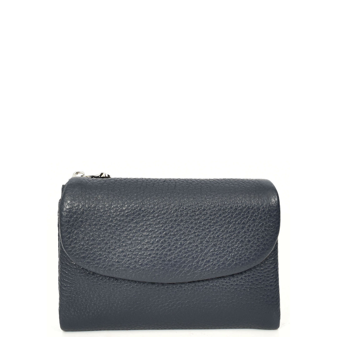 Womens Real Leather Bi-fold Purse Compact Wallet HOL3033 Blue