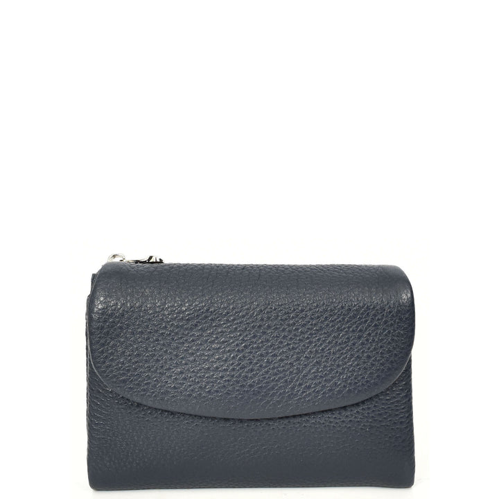 Womens Real Leather Bi-fold Purse Compact Wallet HOL3033 Blue