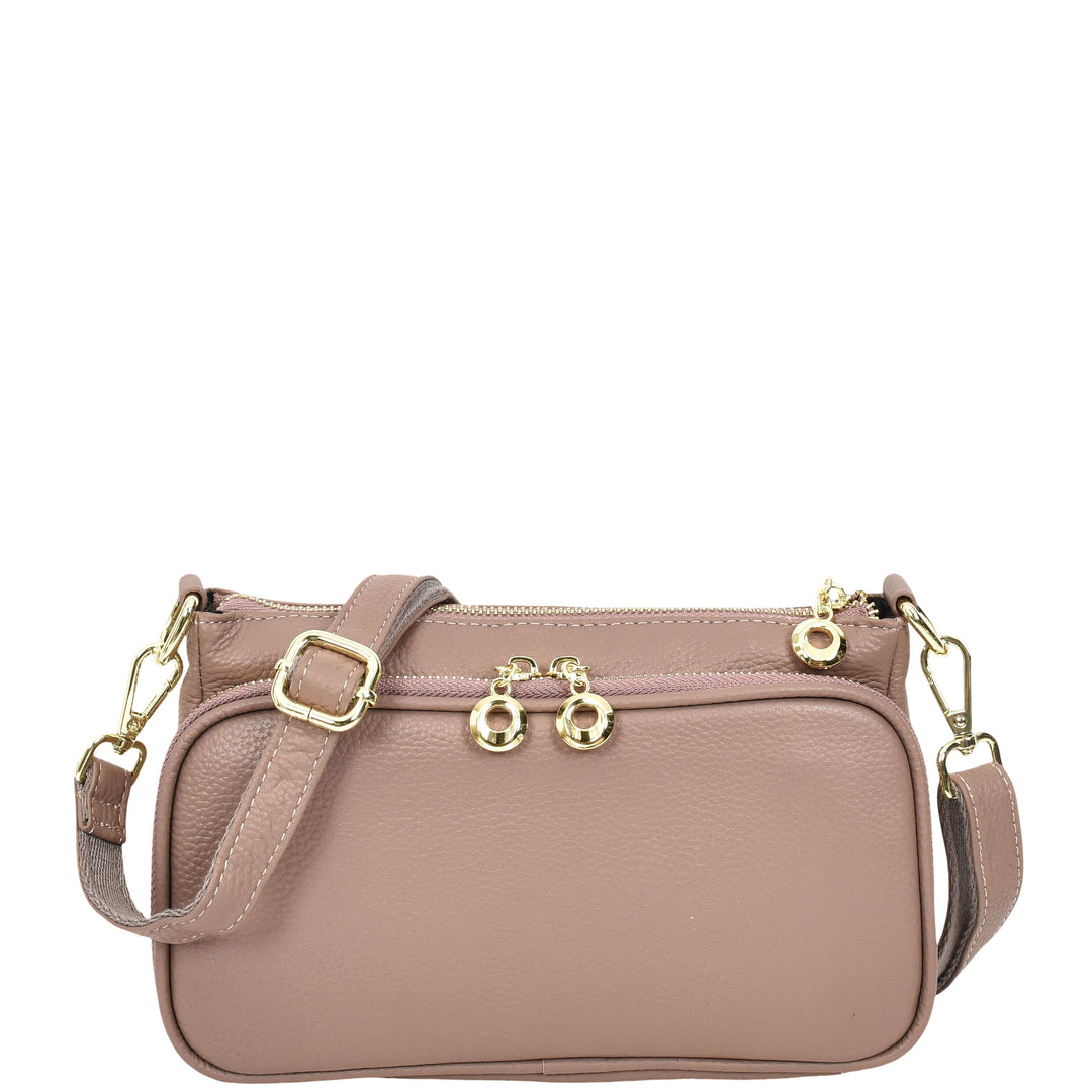 Womens Real Leather Shoulder Bag with Adjustable Strap Zelda Lilac