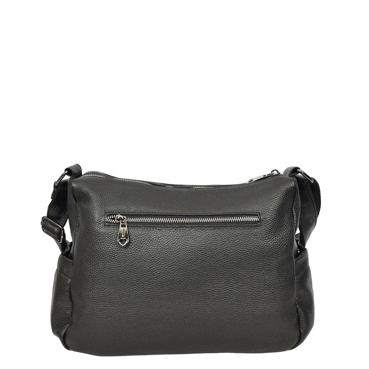 Womens Real Leather Classic Crossbody Messenger Shoulder Bag Alba Black