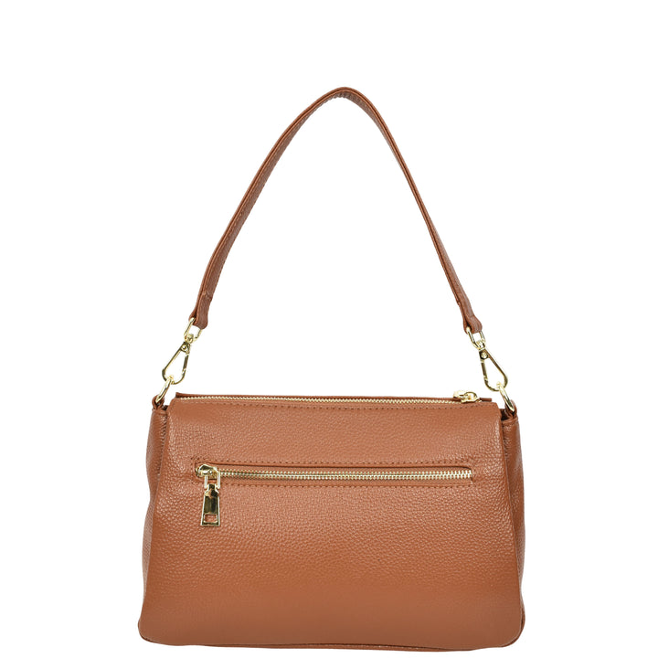 Womens Real Leather Shoulder Handbag Croc-Print Design Everyday Bag Edlyn Tan
