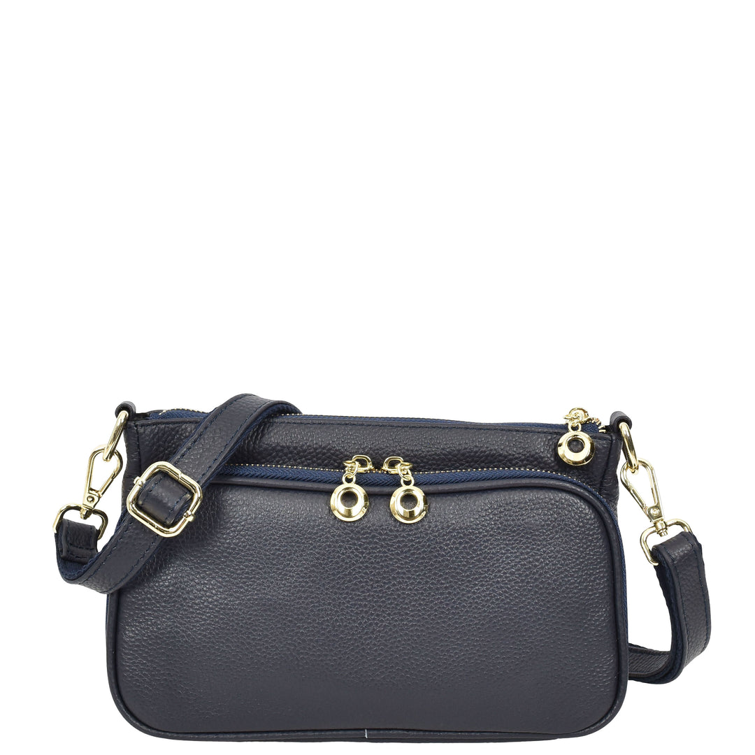 Womens Real Leather Shoulder Bag with Adjustable Strap Zelda Navy