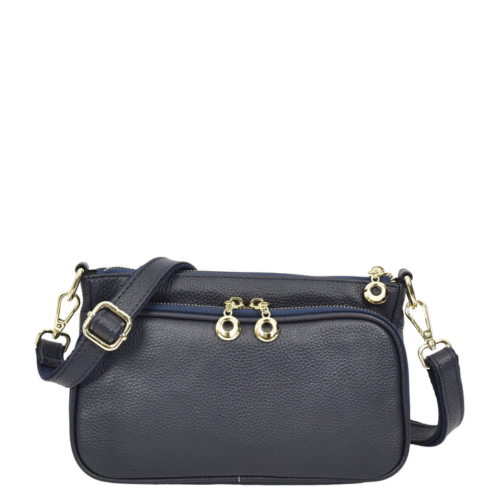 Womens Real Leather Shoulder Bag with Adjustable Strap Zelda Navy