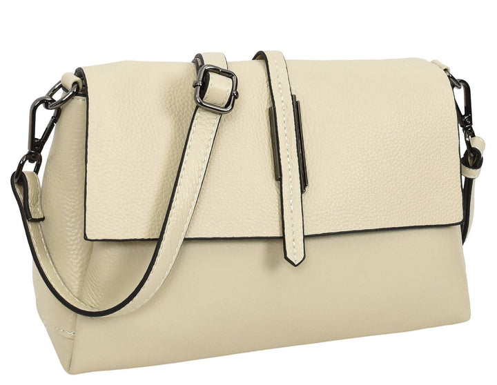 Women's Premium Leather Shoulder Bag 2-in-1 Style Handbag  Zelia Off-White