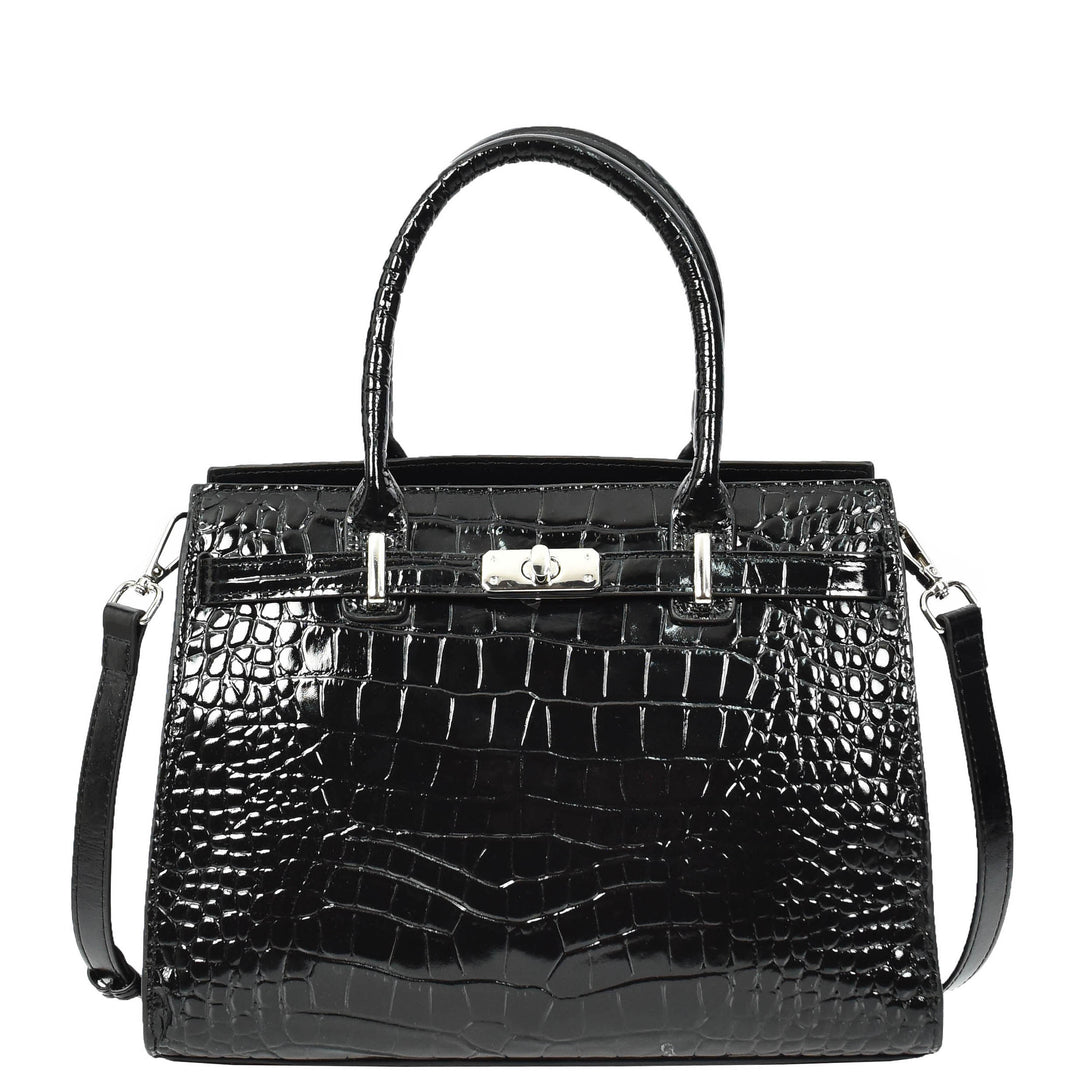 Women Real Leather Handbag Mid Size Organiser Top-Handle Handbag Noelle Black-3