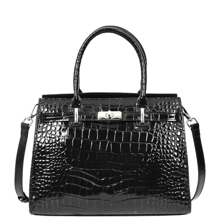 Women Real Leather Handbag Mid Size Organiser Top-Handle Handbag Noelle Black-3