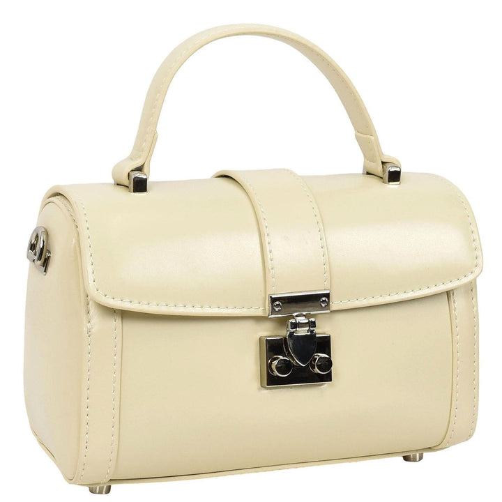 Women's Glazed Leather Handbag Mini Size Fashion Bag Top Handle HOL2613 Off-White