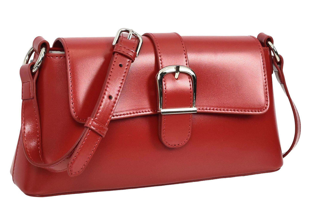 Women's Glazed Leather Small Handbag 2-in-1 Style Xyla Red