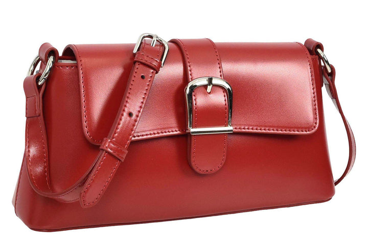Women's Glazed Leather Small Handbag 2-in-1 Style Xyla Red