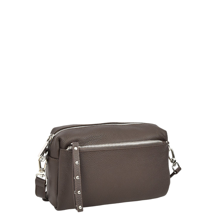 Womens Real Leather Small Shoulder Crossbody Bag Casual Pouch Zeno Brown