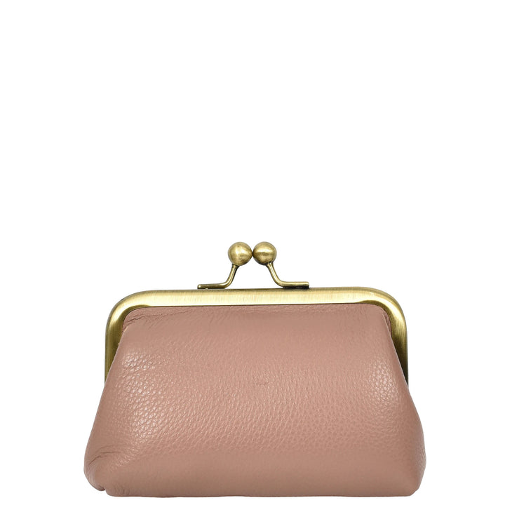 Womens Real Leather Small Coin Purse with Kiss Lock Closure HOL2205 Lilac