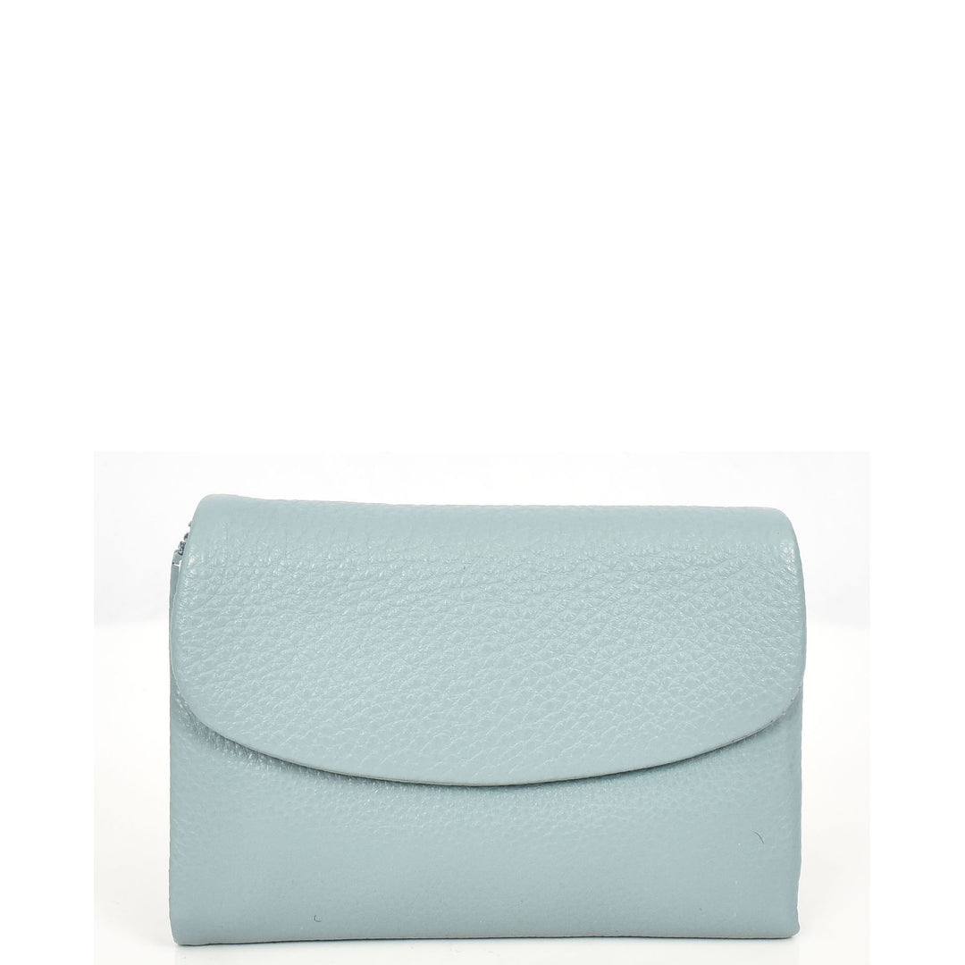 Womens Real Leather Bi-fold Purse Compact Wallet HOL3033 Sky Blue