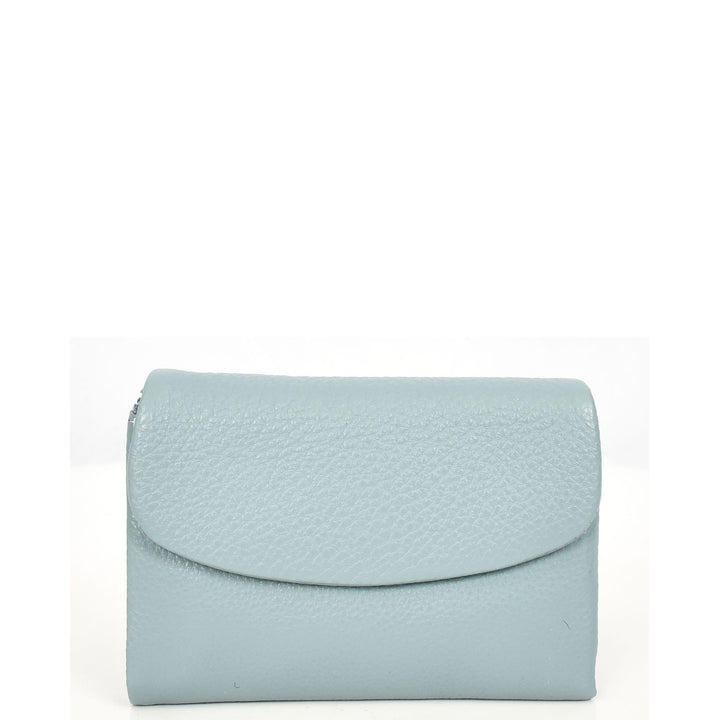 Womens Real Leather Bi-fold Purse Compact Wallet HOL3033 Sky Blue