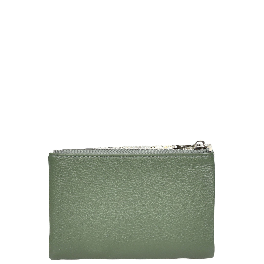 Womens Real Leather Purse Snake-Print Clutch Wallet HOL8833 Green