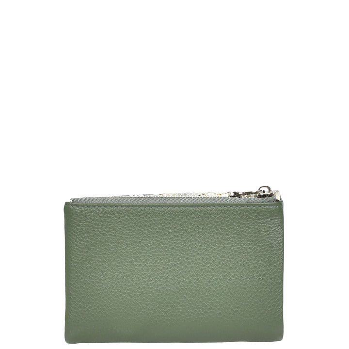 Womens Real Leather Purse Snake-Print Clutch Wallet HOL8833 Green