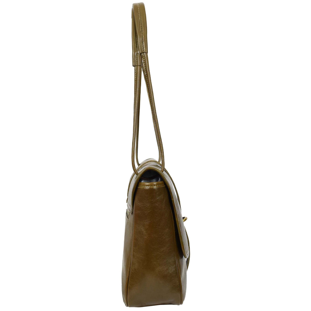 Womens Real Leather Shoulder Bag Classic Mid Size Handbag Simone Olive Green-4