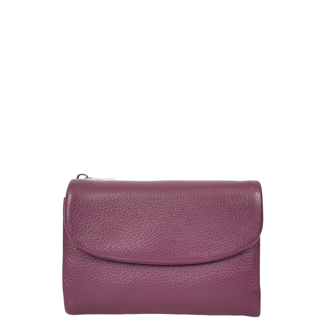 Womens Real Leather Bi-fold Purse Compact Wallet HOL3033 Purple