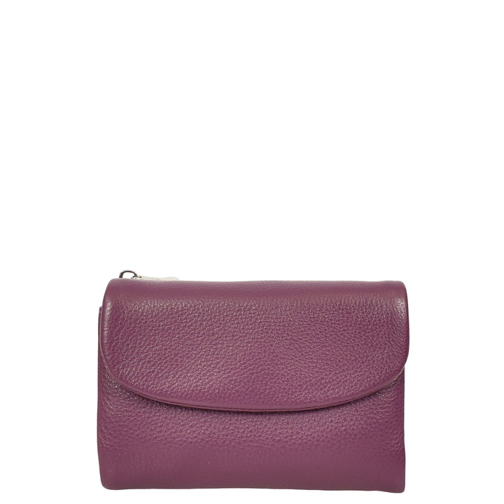 Womens Real Leather Bi-fold Purse Compact Wallet HOL3033 Purple
