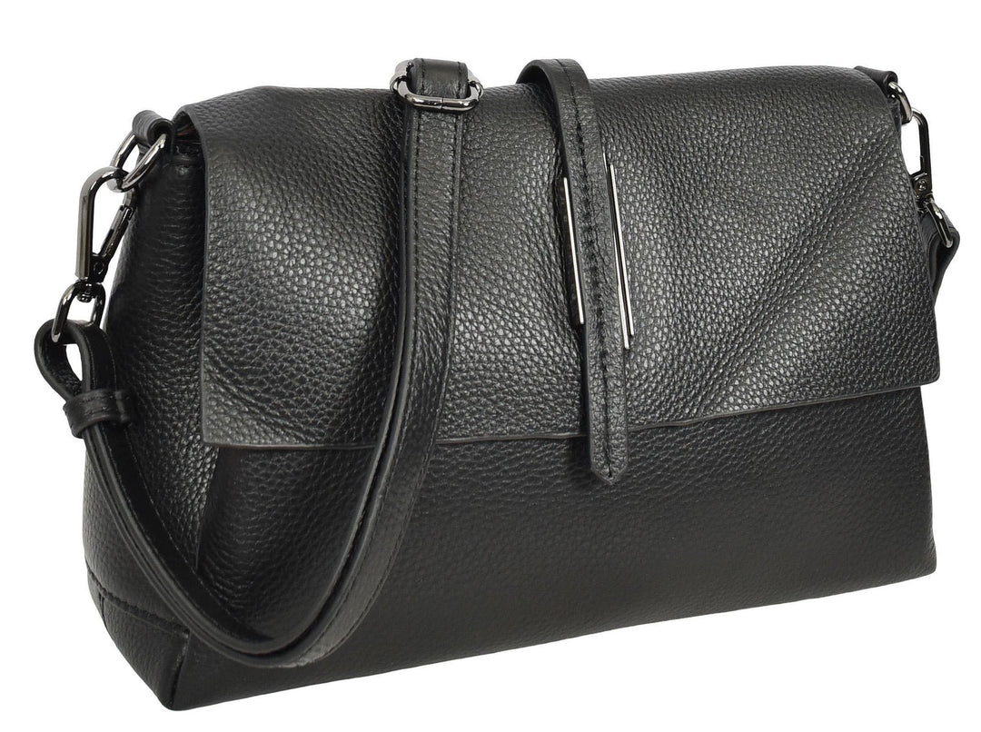 Women's Premium Leather Shoulder Bag 2-in-1 Style Handbag  Zelia Black