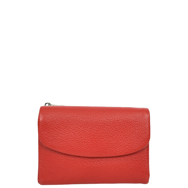 Womens Real Leather Bi-fold Purse Compact Wallet HOL3033 Red