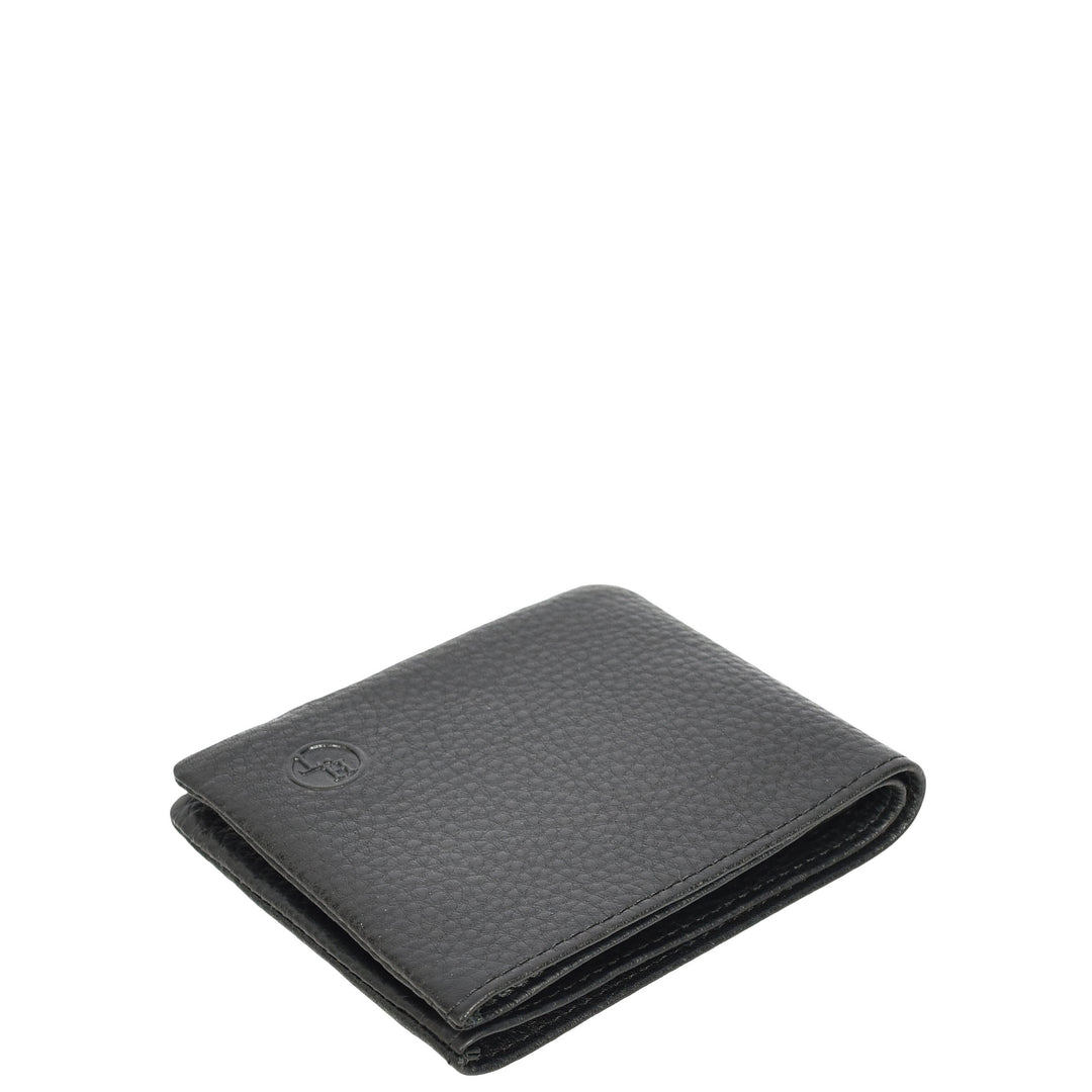 Mens Real Leather Bifold Wallet with Inner Zipper Coin Pocket Auston Black
