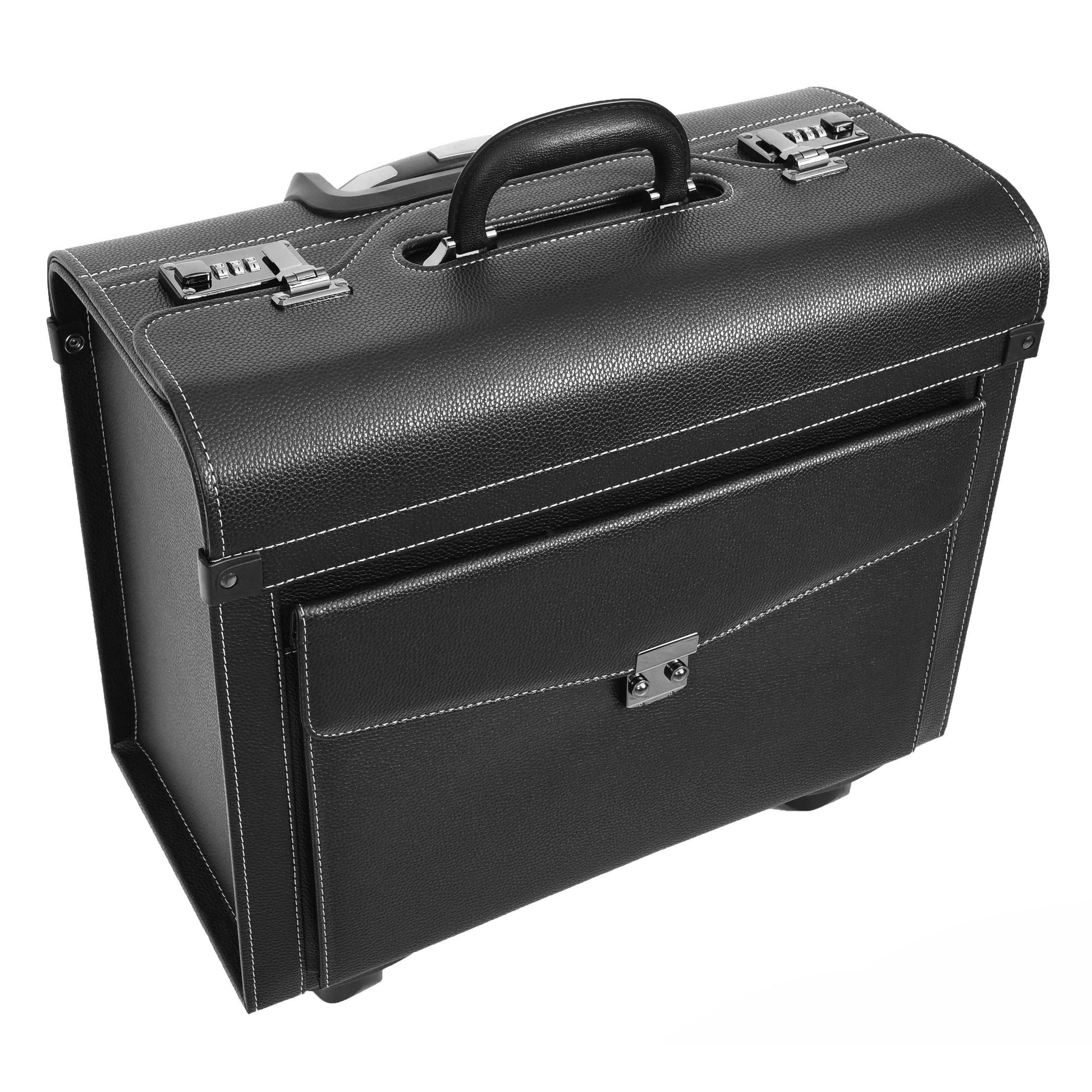 Four Wheel Pilot Case Faux Leather Cabin Bag Commander Black-4