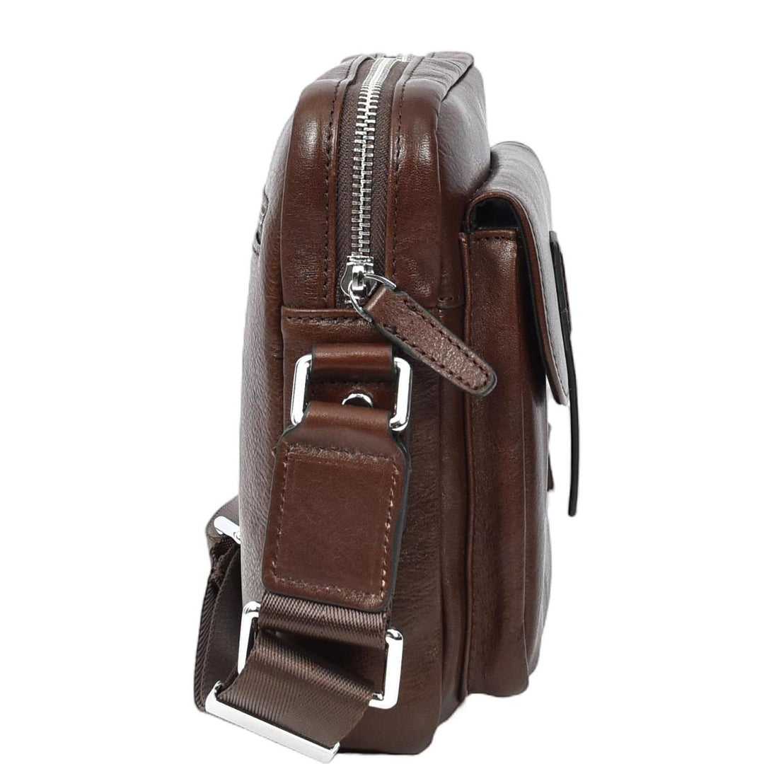 Mens Real Leather Cross Body Bag Small Size Travel Pouch Malmo Brown-4