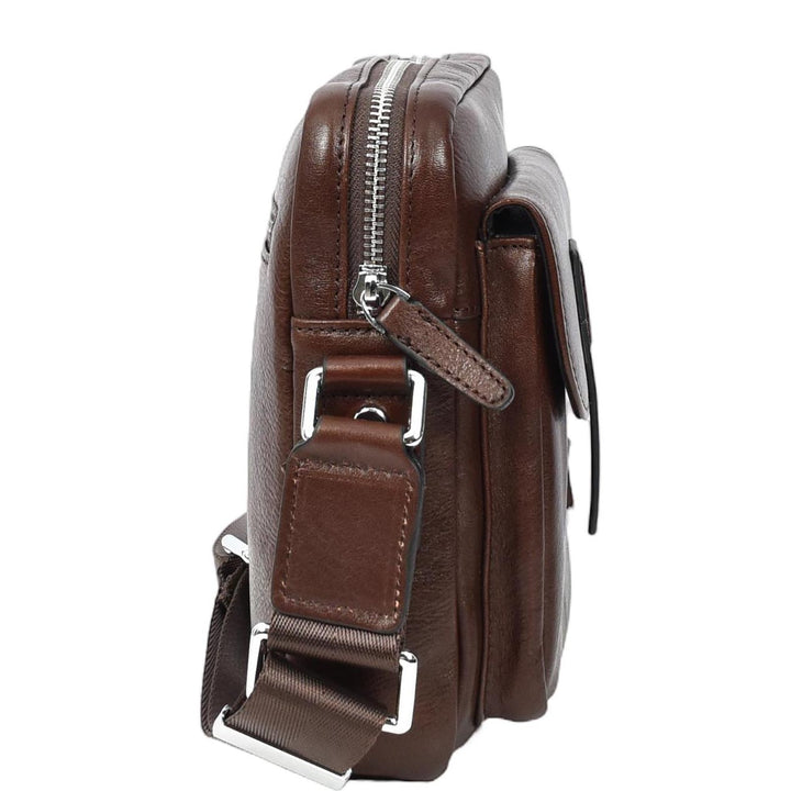 Mens Real Leather Cross Body Bag Small Size Travel Pouch Malmo Brown-4