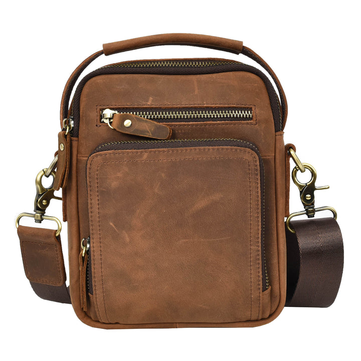 Mens Real Leather Cross Body Bag Small Organiser Travel Pouch Jett Tan Hunter