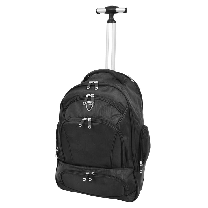 Backpack With Wheels Telescopic Handle Hiking Camping Outdoor Rucksack HT63 Black-4