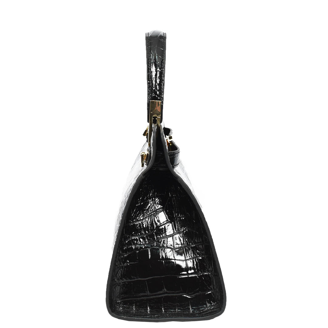 Womens Real Leather Handbag Small Organiser Top-Handle Handbag Camille Black-4