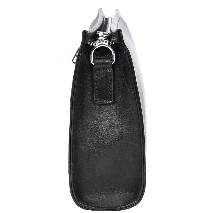 Mens Real Leather Wrist Bag Organiser Cross Body Style Suva Black-4