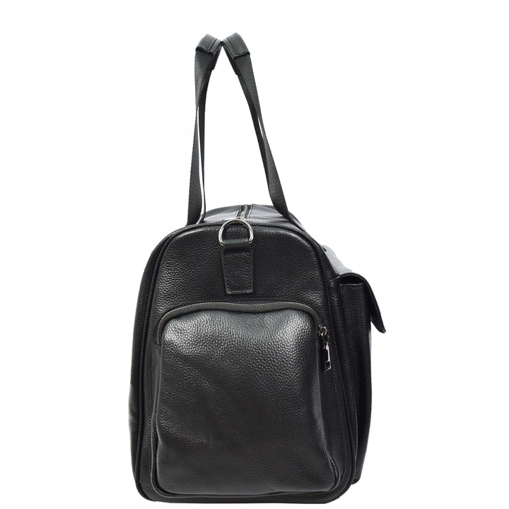 Real Leather Holdall Large Size Travel Weekend Organiser Bag Tunis Black