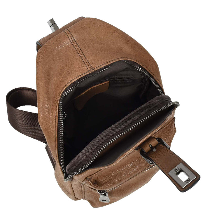Real Leather Cross Body Chest Bag Phoenix Tan Brown