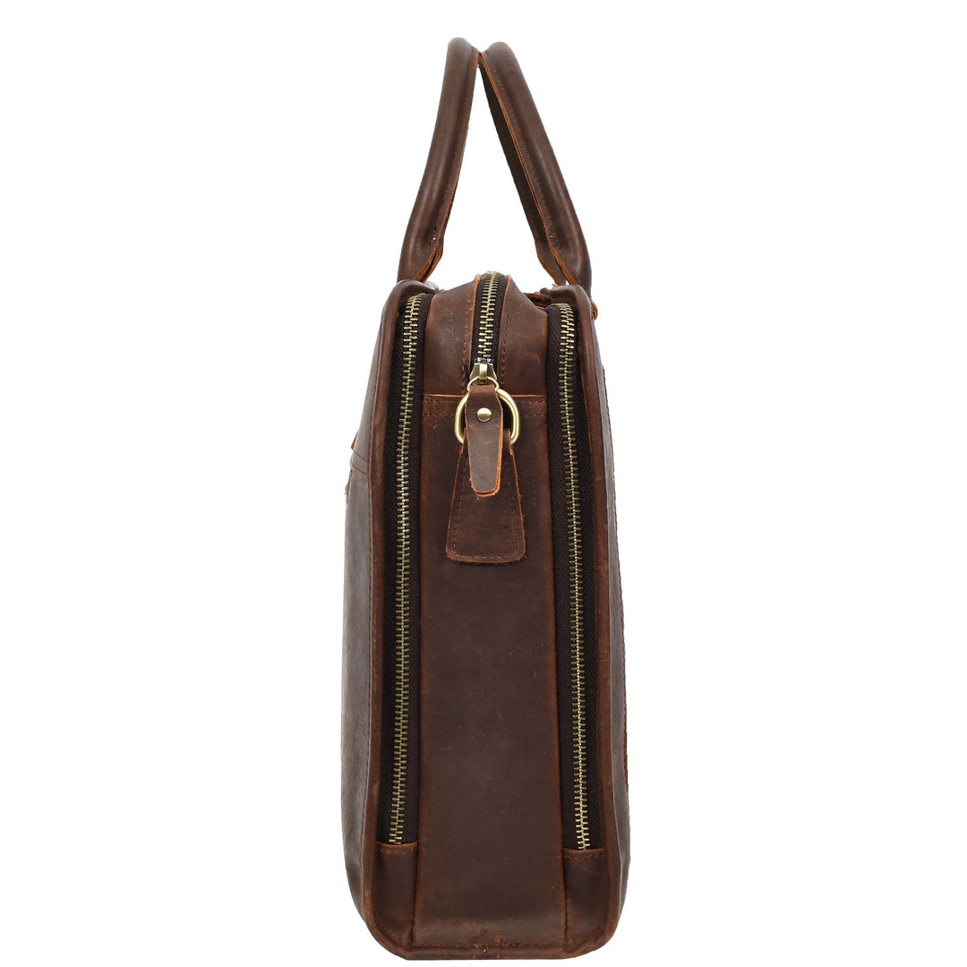Real Leather Cross Body Briefcase Belmont Rust Brown