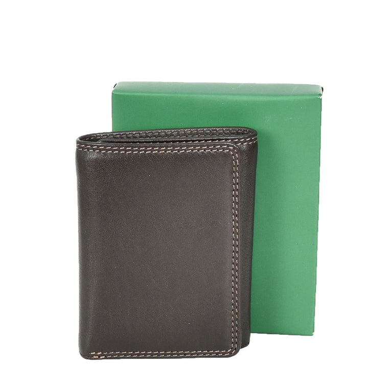 Mens Leather Tri-fold RFID Slim Wallet Banknotes Credit Cards ID Card Holder HOL181 Brown
