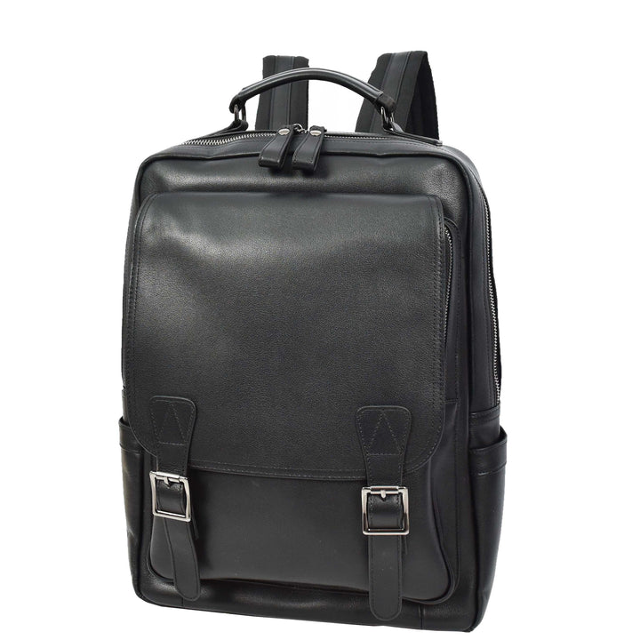 Mens Real Leather Backpack Large Size Laptop Business Travel Rucksack Modra Black