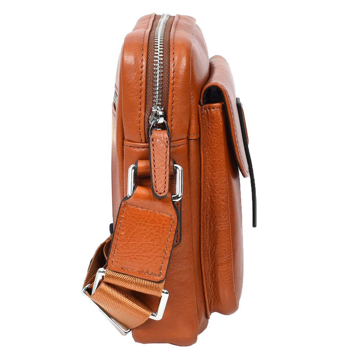 Mens Real Leather Cross Body Bag Small Size Travel Pouch Malmo Tan-4