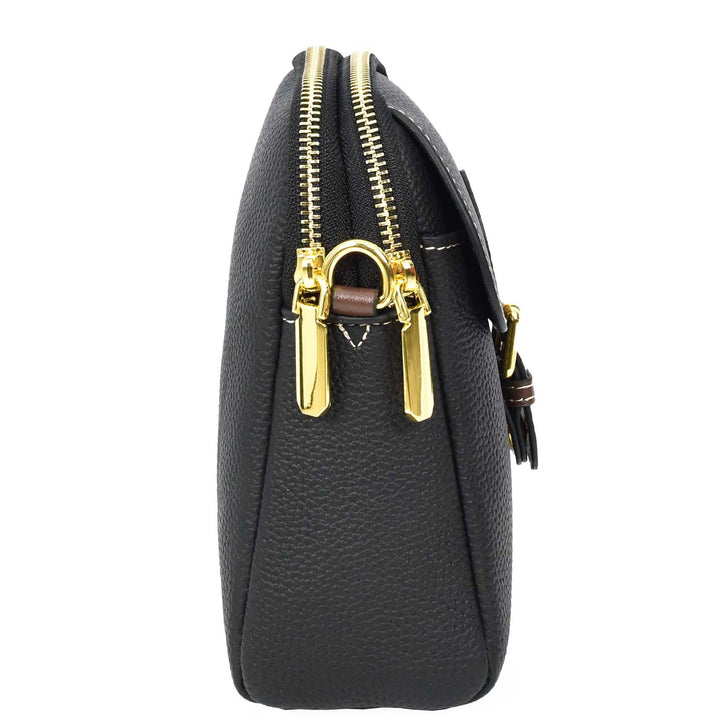 Women's Real Leather Cross Body Bag Small Size Sling Pouch Elizabeth Black-4